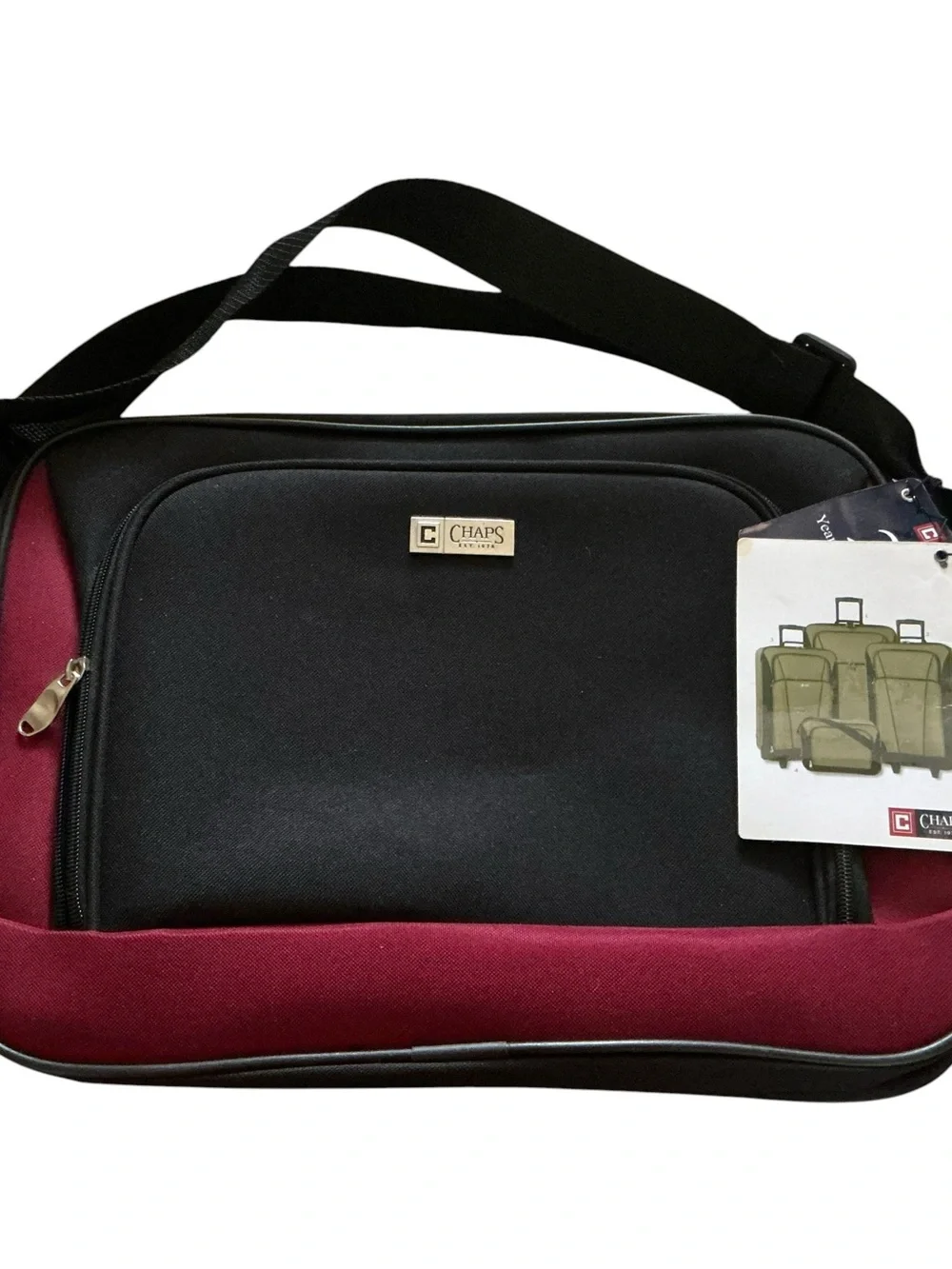 Chaps Huntley messenger bag men’s black and burgundy crossbody travel bag